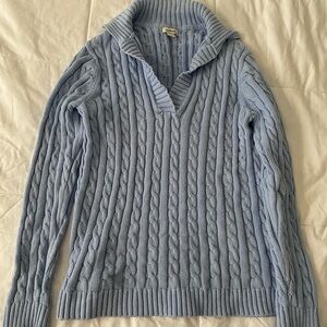 L.L. Bean Light Blue V-Neck Cable Knit Sweater